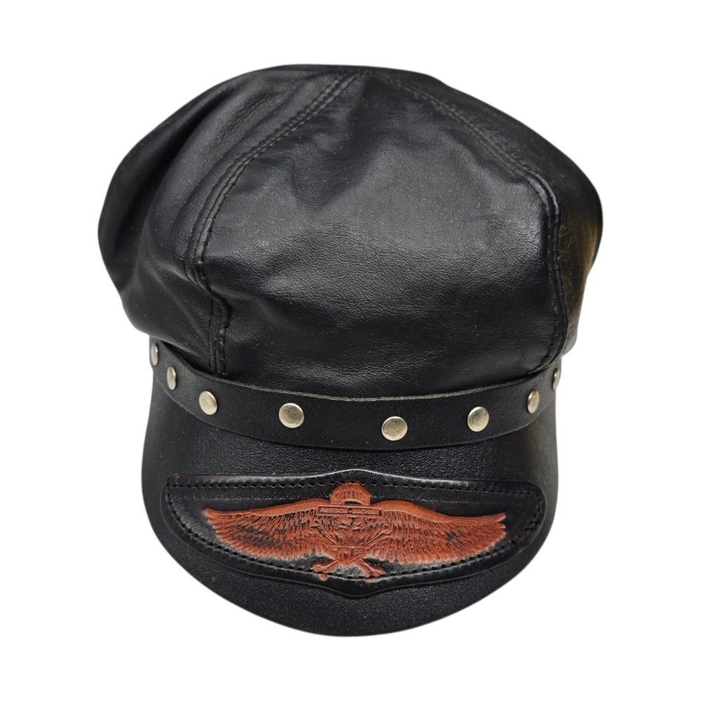 Vintage Freedom Machine Leather Hat Biker Cap Harley Davidson Motorcycle Studded